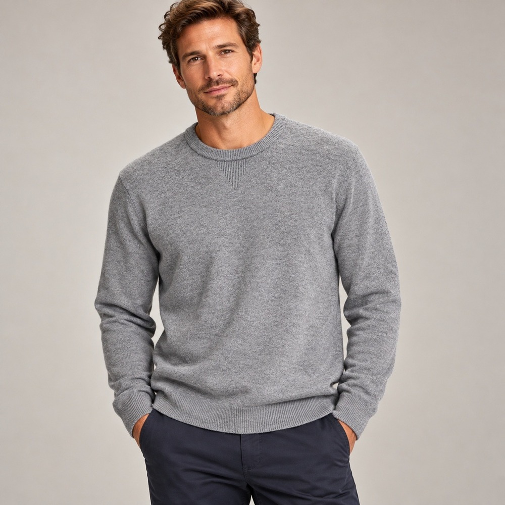 Faherty Brand Mens Mikko Crewneck Sweater Heather Grey Cotton Blend Medium